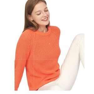 525 Jane Cotton Shaker Stitch Raglan Sleeve Sweater Size Small Orange Watermelon